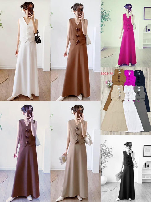 Summer Rose Details Vest With Long Skirts Sets